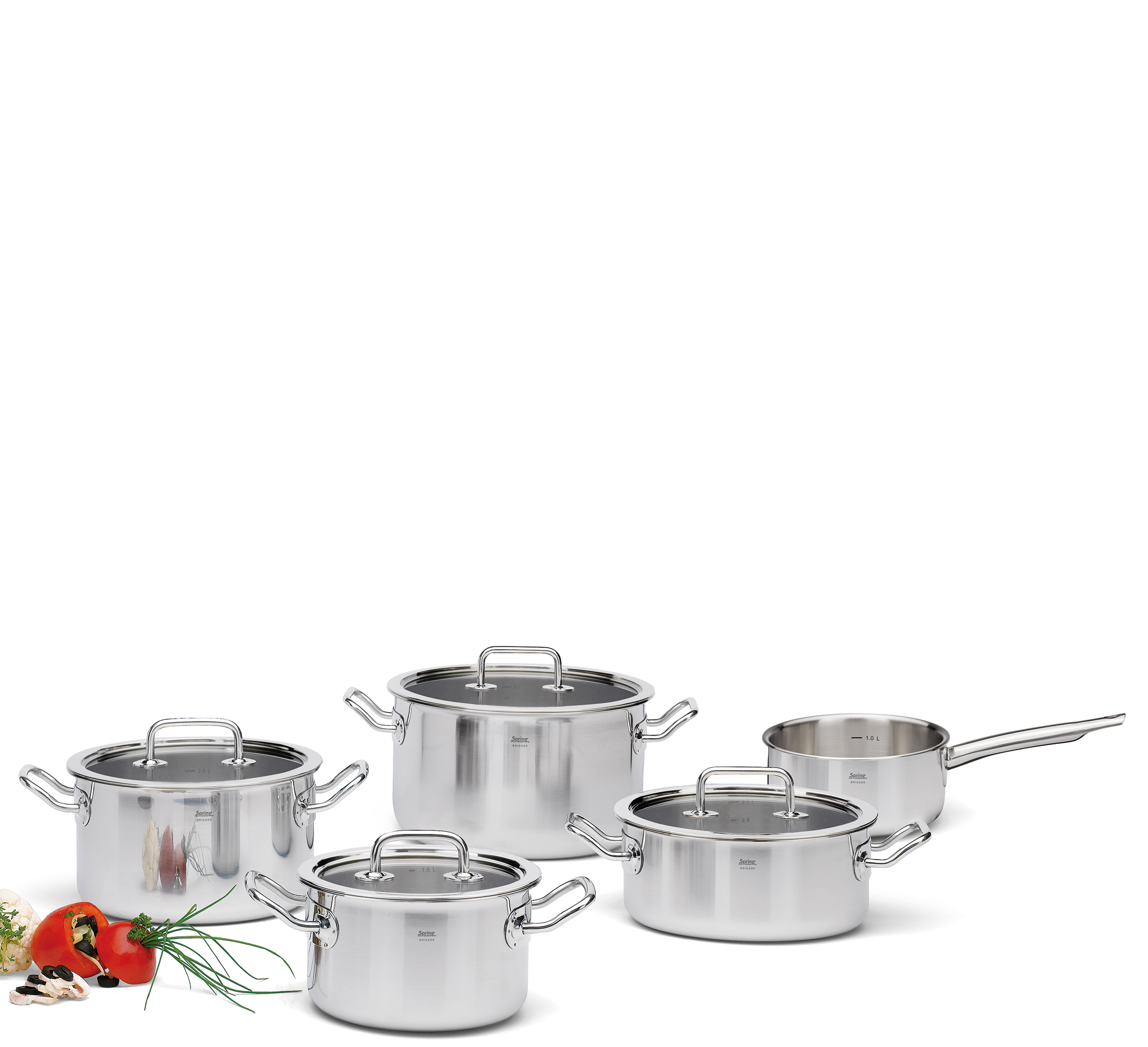 Topf-Set mit Glasdeckel BRIGADE BASIC 5-teilig